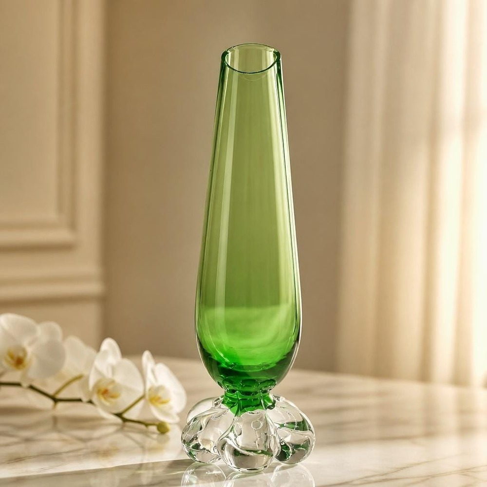 Vintage Swedish Mid-Century Modern Vase – Green Glass with Bubble Base